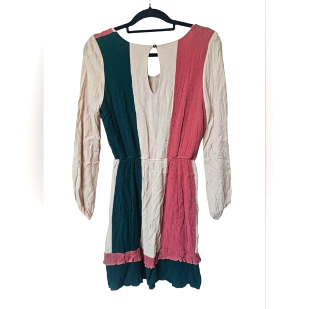 143 Story By Line Up Flowy Tiered Ruffle Longsleeve Midi Dress Colorblock Vneck - Picture 2 of 15